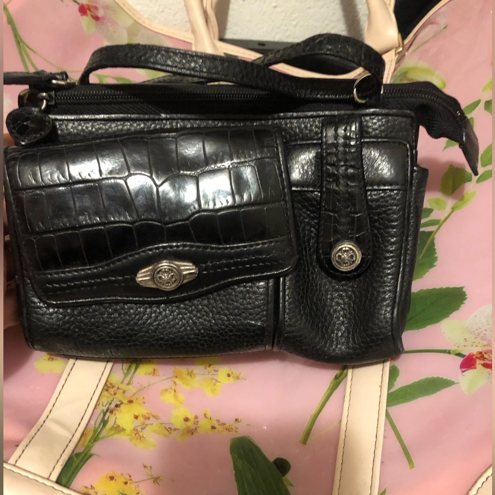 Brighton Black Croc-Embossed Leather Crossbody Bag